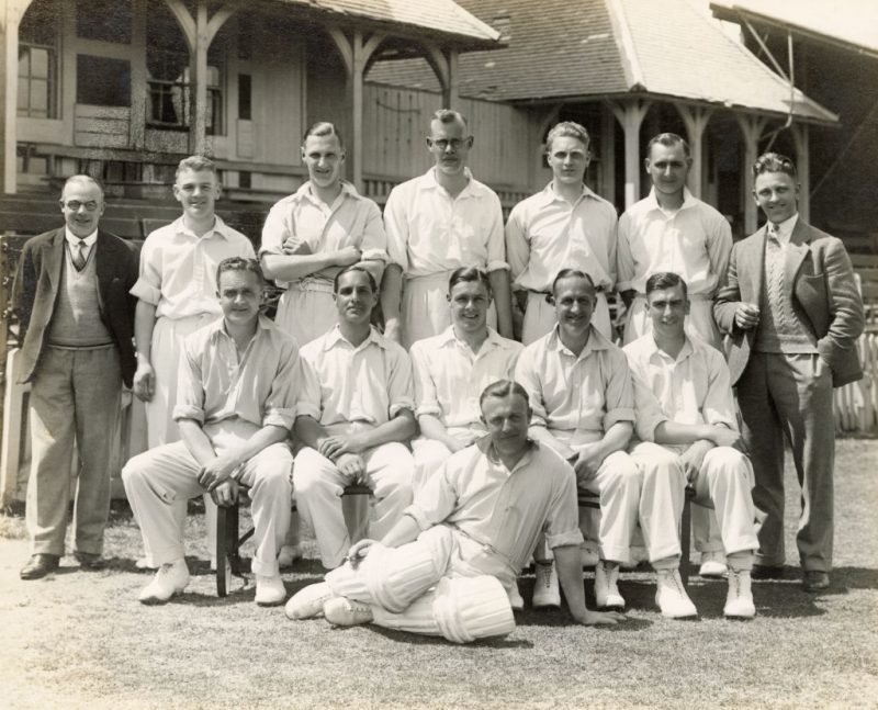 Herbert Sutcliffe and Percy Holmes, seated either side of Brian Sellers in the middle in Yorkshire's side of 1932