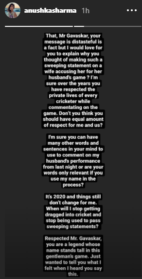 Anushka's statement on her Instagram story