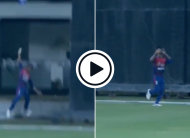 Watch: Nepal teenager pulls off astonishing one-handed boundary juggle to end record-breaking innings