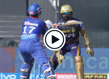 Watch: Rishabh Pant nearly takes out Dinesh Karthik with second swing of the bat