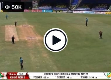 Watch: Non-striker Pollard makes mute protest at mid-wicket after umpire denies wide