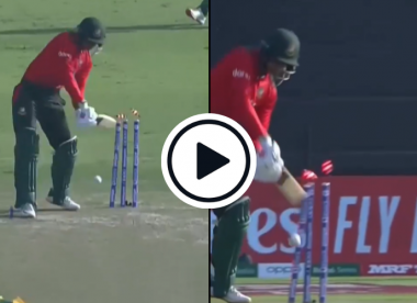 Watch: Bangladesh tailender backs away too far from Nortje yorker in rarely seen hit-wicket dismissal