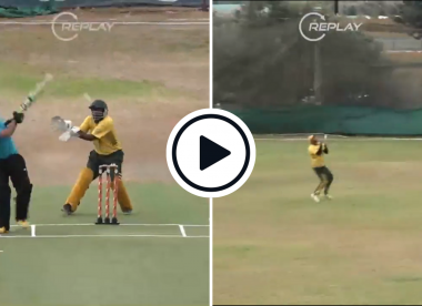 Watch: Fielder takes comical looping catch after scoop onto wicketkeeper's helmet in amateur cricket match