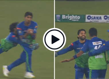 Watch: 'That could have gone horribly wrong' - Multan Sultans fielder clings on to steepler despite Mohammad Rizwan diving into him full pelt