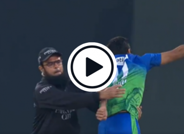 Watch: Aleem Dar playfully tries to get in the way of Shahnawaz Dahani's celebration