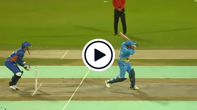 Watch: Azharuddin rolls back the years, wristily flicking massive six as he bats with his son in legends game