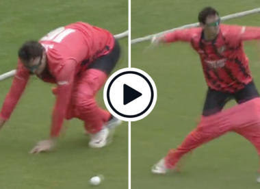 Watch: Tim David almost loses his trousers in boundary dive in T20 Blast game