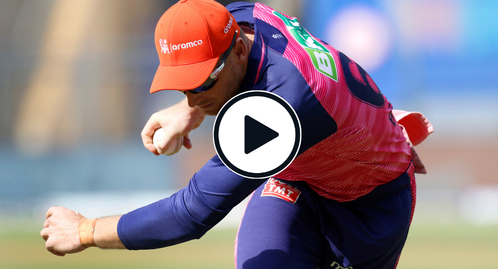 Jos Buttler takes a tumbling catch for Rajasthan Royals against Punjab Kings