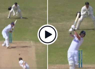 Watch: Ben Stokes, on one, comes down the track and smashes Tim Southee for glorious six over long-off