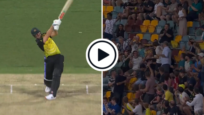 Watch: Mitchell Marsh smashes 102m six into top tier of the Gabba, second-biggest six of Super 12 so far