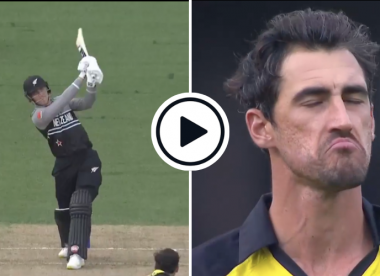 Watch: World Cup debutant Finn Allen muscles 14 off Mitchell Starc's opening over in electric start to Super 12