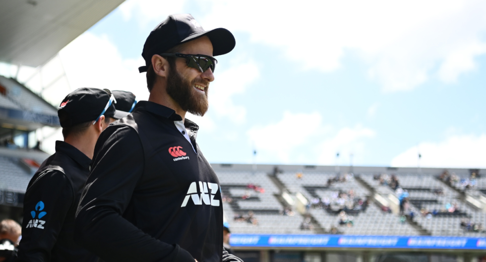 Kane Williamson of the Black Caps looks on during game one of the One Day International series between New Zealand and India
