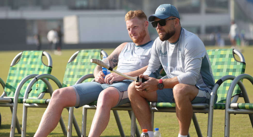 Pakistan England live | Ben Stokes of England and Brendon McCullum, Head Coach of England pictured during a Nets Session ahead of the First Test match at Rawalpindi Cricket Stadium