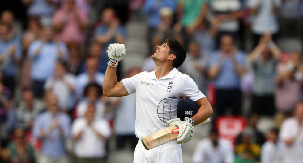 England captain Alastair Cook celebrates his century during day one of the 2nd Investec Test match between England and Pakistan