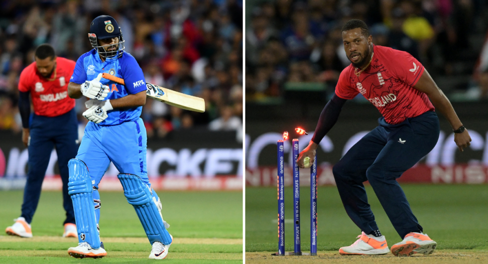 Rishabh Pant gives Hardik Pandya a thumbs-up after being given run out in the India-England T20 World Cup semi-final