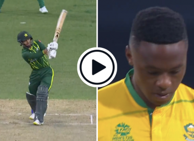 Watch: Hit on helmet minutes before, Mohammad Haris goes 6, 6, 4 against Kagiso Rabada on T20 World Cup debut