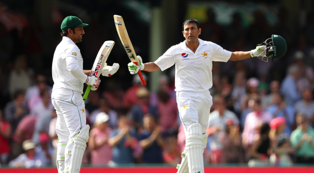 Younis Khan of Pakistan celebrates scoring a century during day three of the Third Test match between Australia and Pakistan