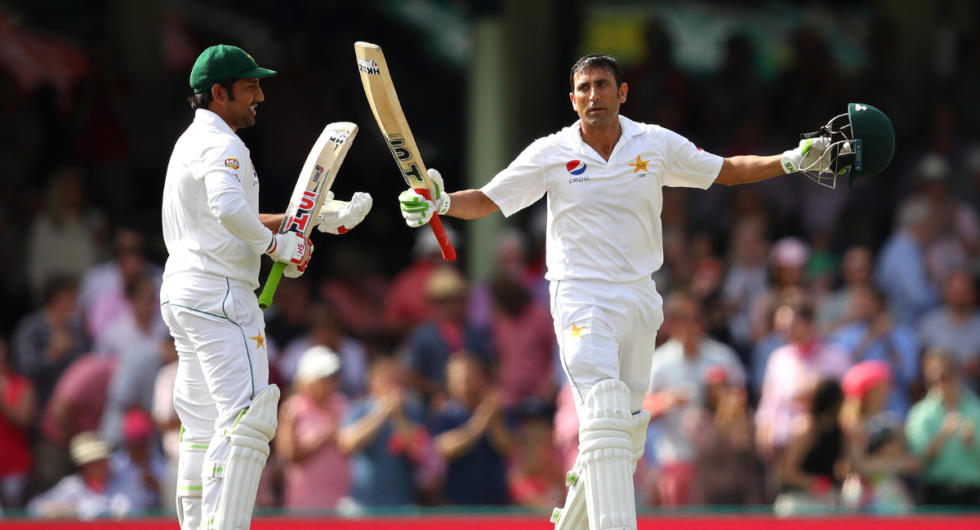 Younis Khan of Pakistan celebrates scoring a century during day three of the Third Test match between Australia and Pakistan