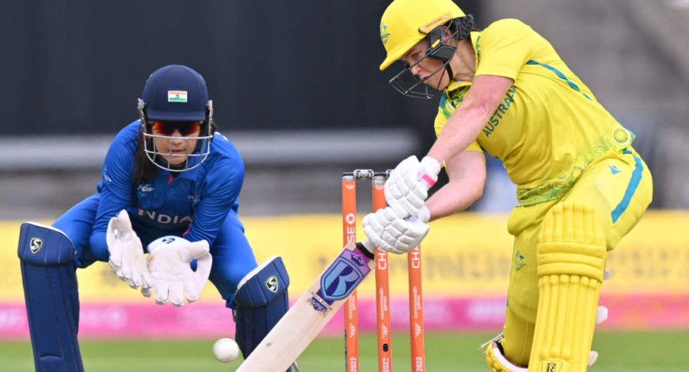 Australia's Grace Harris hits a four during the women's Twenty20 cricket match between Australia and India