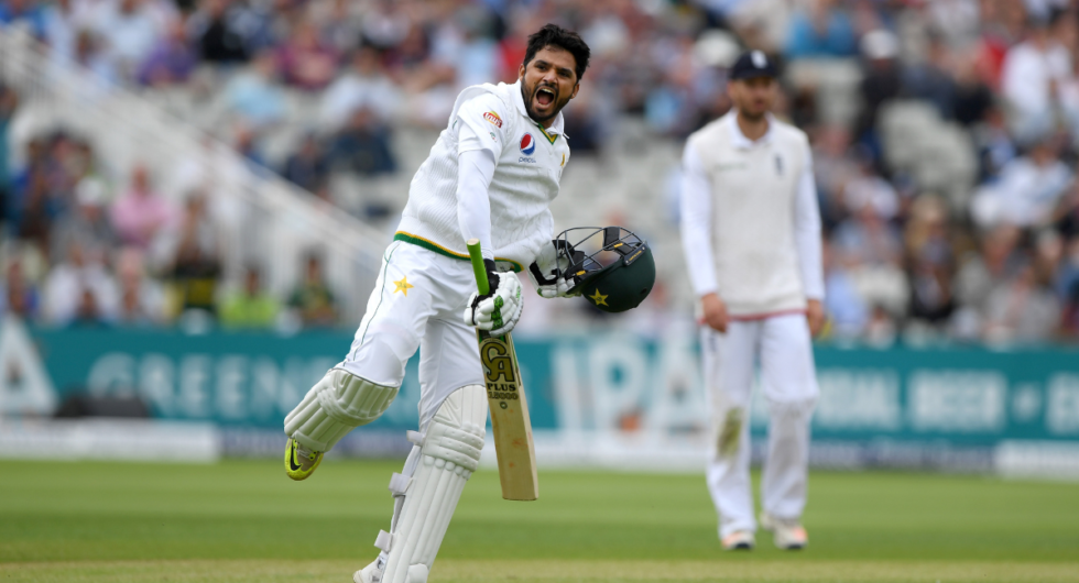 Pakistan batsman Azhar Ali celebrates his century during day two of the 3rd Investec Test Match between England and Pakistan at Edgbaston