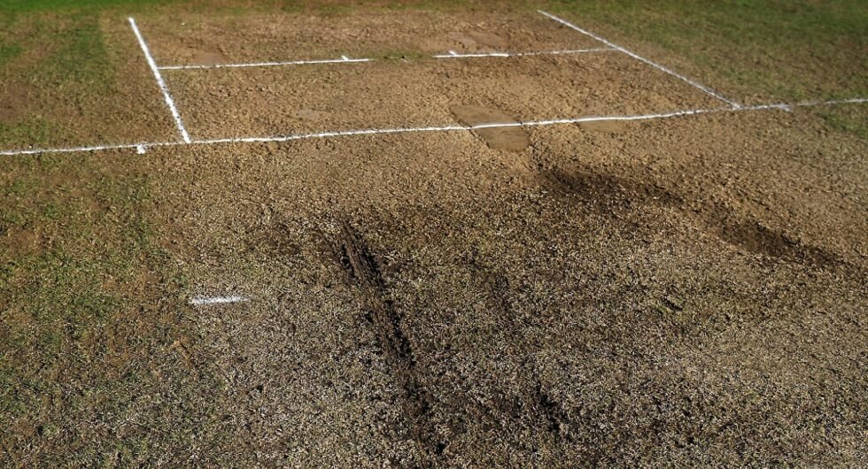 cricket pitch stock photo
