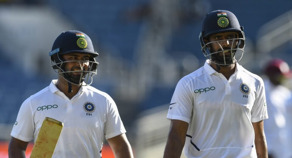 Rishabh Pant and Hanuma Vihari of India during second Test between West Indies and India at Sabina Park, Kingston, Jamaica in 2019