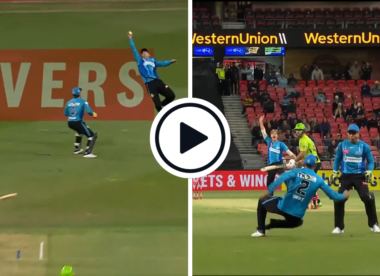Watch: Matthew Short takes flying one-hander at slip to kickstart incredible Sydney Thunder collapse to 15 all out