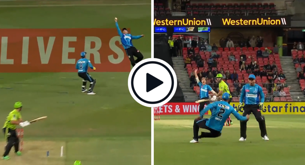 D'Arcy Short takes a flying catch in the Sydney Thunder collapse to 15 all out