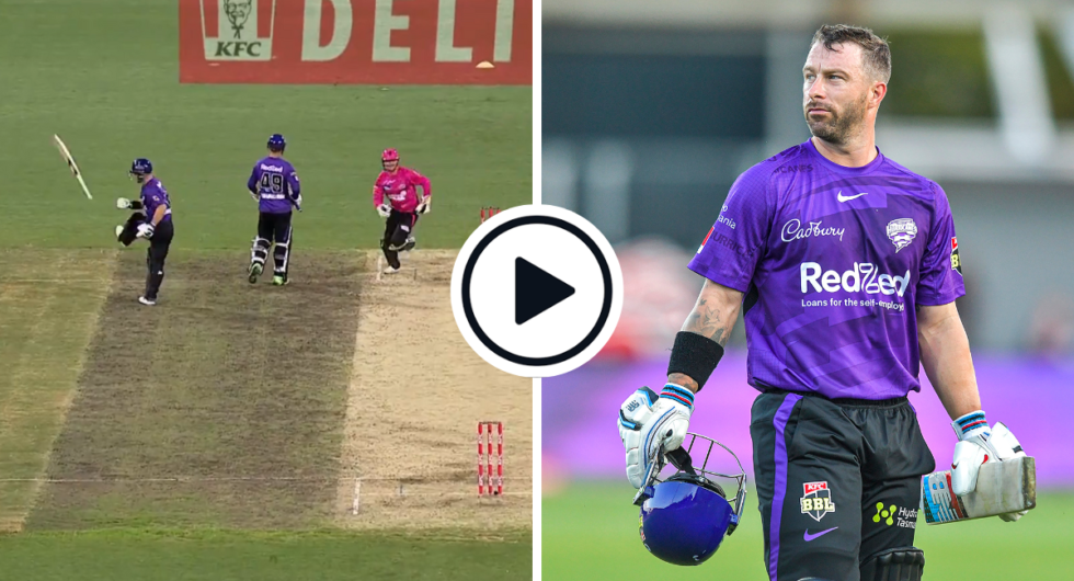 Matthew Wade, banned from Hobart Hurricanes' latest BBL game, kicks his bat as he walks off following a dismissal against Sydney Sixers