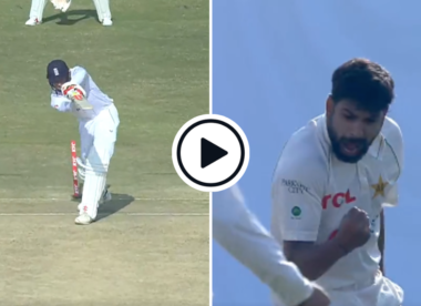 Watch: Haris Rauf finds reverse swing to rattle Zak Crawley's stumps with 89mph peach for maiden Test wicket