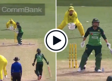 Watch: Pakistan batter pulls out of shot after ball is delivered in Australia ODI, gets bowled, stays not out