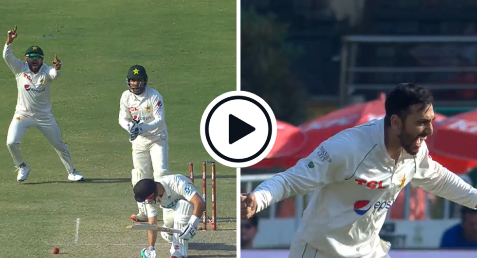 Watch Salman Agha bowls Daryl Mitchell through the gate and celebrates