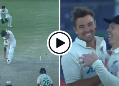 Watch: Tim Southee scuttles ball low, takes second-ball wicket after brave declaration v Pakistan
