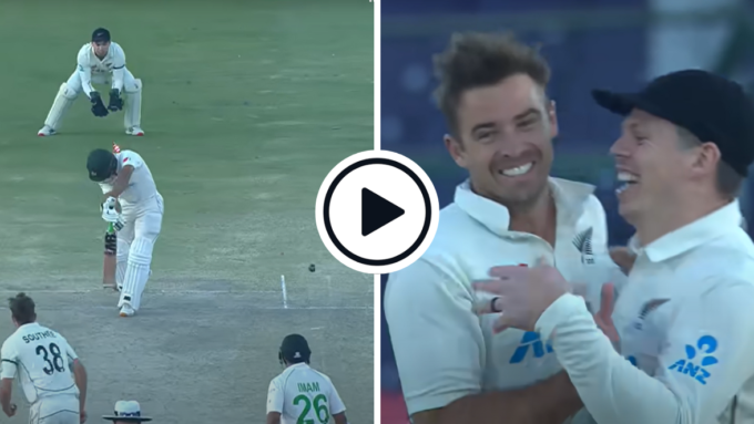 Watch: Tim Southee scuttles ball low, takes second-ball wicket after brave declaration v Pakistan