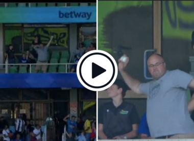 Watch: Durban spectator in with a shout of becoming instant millionaire after extraordinary one-handed crowd grab off 104-metre six