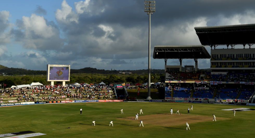 General view of play during day two of the first test match between West Indies and England at Sir Vivian Richards Stadium