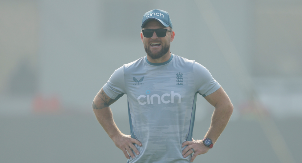 Brendon McCullum, Head Coach of England during a net session ahead of the Second Test Match between Pakistan and England at Multan Cricket Stadium