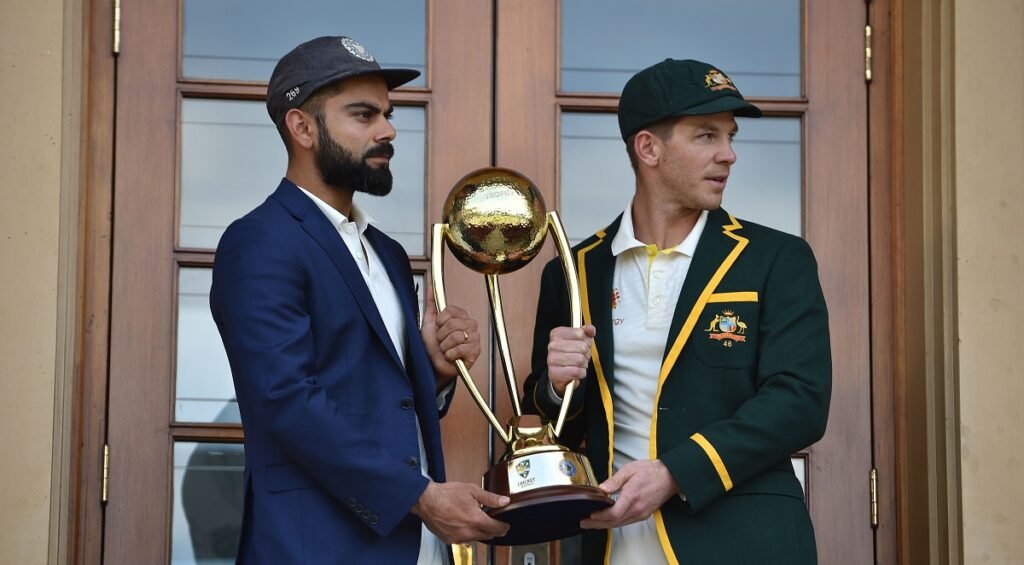Virat Kohli Tim Paine with Border-Gavaskar Trophy before Australia v India Test series 2018/19
