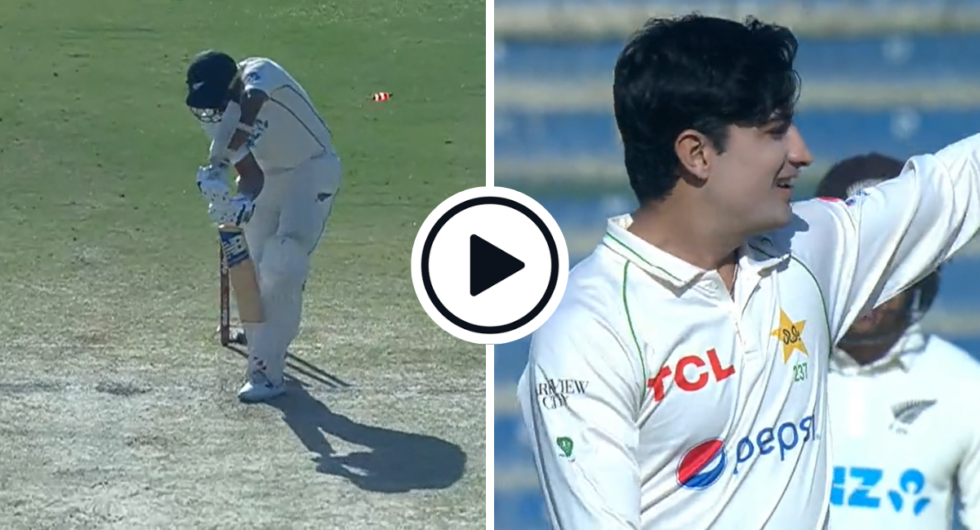 Naseem Shah bowls Ish Sodhi, second Pakistan v New Zealand Test, Karachi 2022/23