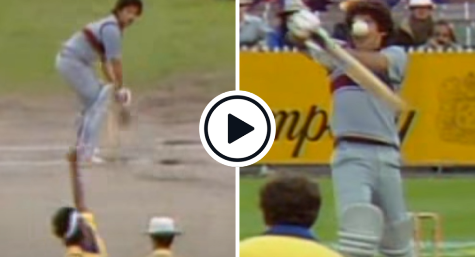 Rumesh Ratnayake bowls a bouncer to Larry Gomes, Melbourne 1985