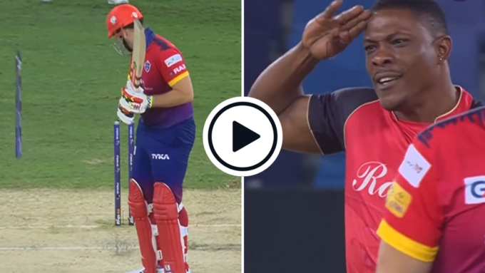Watch: Batter walks outside off, pulls out of stroke, loses leg-stump to Sheldon Cottrell in curious ILT20 dismissal