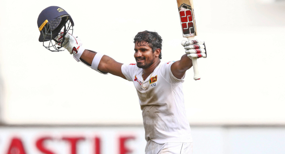 Sri Lanka's Kusal Perera celebrates the victory after hittting the winning runs