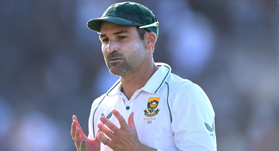 South Africa captain Dean Elgar reacts as he leads his team off the field after day one of the second test match between England and South Africa