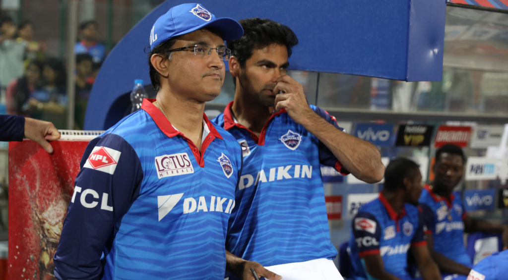 Sourav Ganguly Adviser of Delhi Capitals and Mohammad Kaif of Delhi Capitals during match 53 of the Indian Premier League