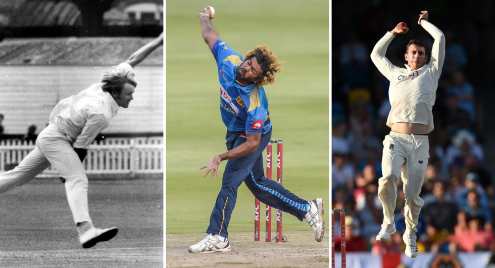 Mike Procter, Lasith Malinga and Dan Lawrence with their odd bowling actions