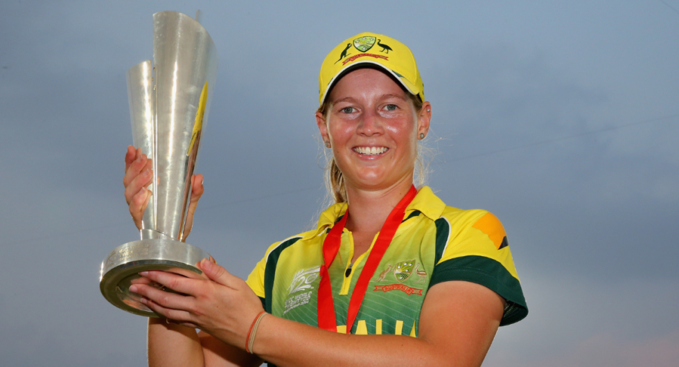 Meg Lanning, captain of Australia poses with the trophy after winning the Final of the ICC Women's World Twenty20 Bangladesh 2014