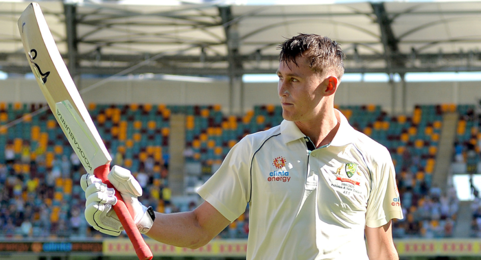 Marnus Labuschagne acknowledges the fans after being dismissed for 185 on day three of the 1st Test between Australia and Pakistan at The Gabba