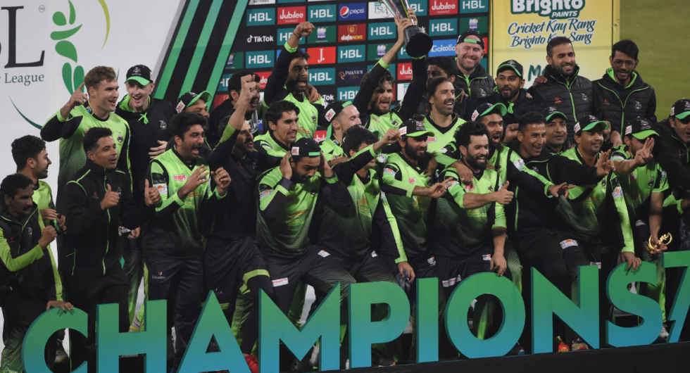 Lahore Qalandars' players celebrate the victory in the final of the Pakistan Super League 2022