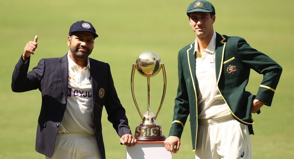 Rohit Sharma and Pat Cummins pose with Border–Gavaskar Trophy, Nagpur 2023