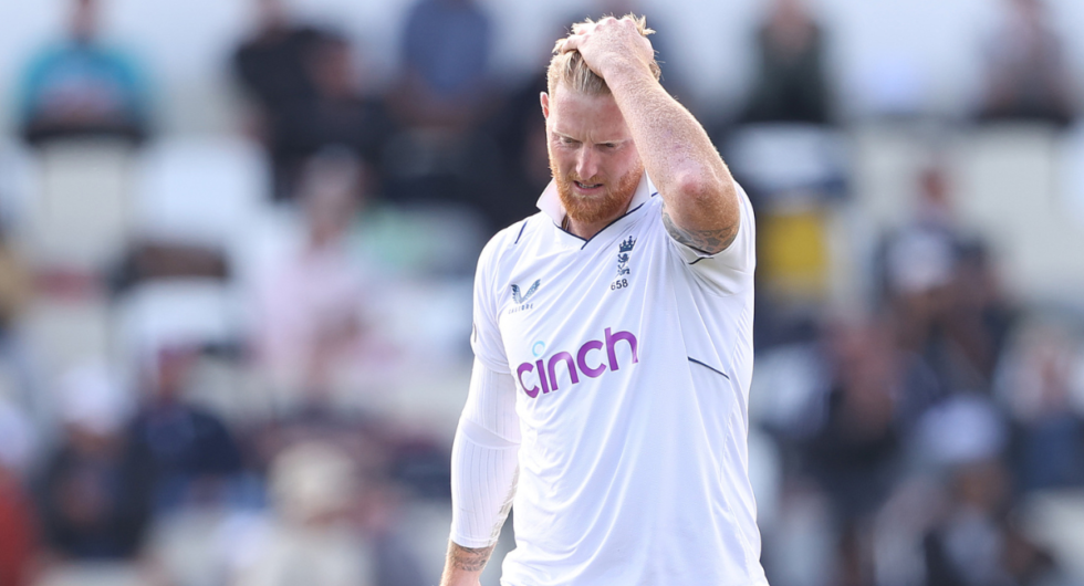 Ben Stokes reacts while bowling in the second New Zealand-England Test